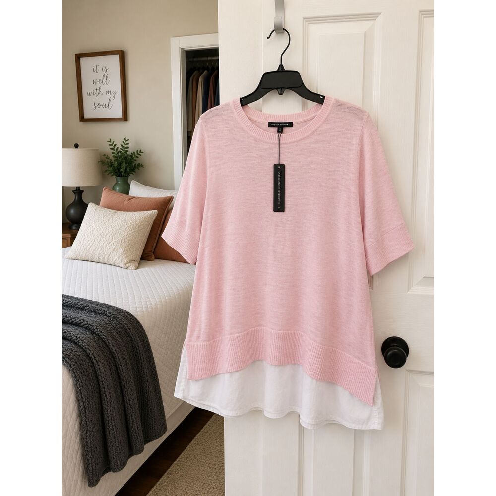Design History Kai Pink Layered Sweater Top 2XL Short Sleeve NWT